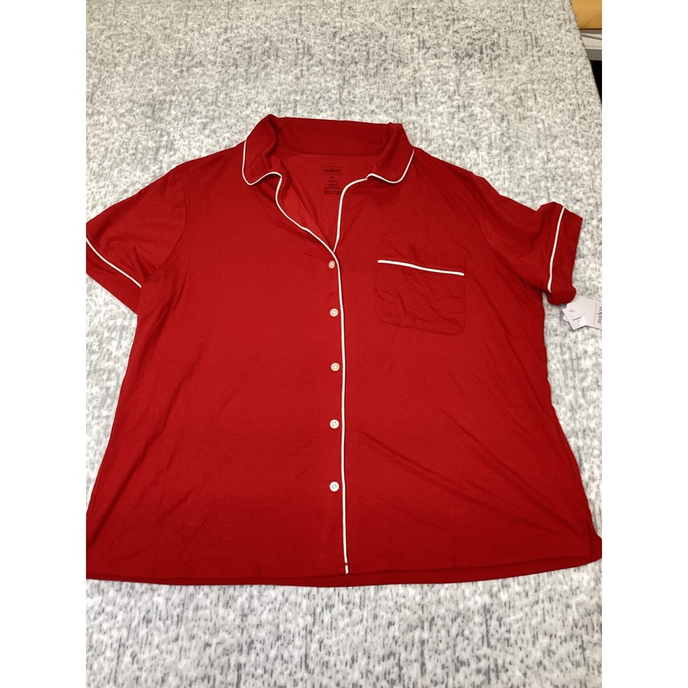 Auden Cloud Knit Red Short Sleeve Pajama Top Button Down XL NWT